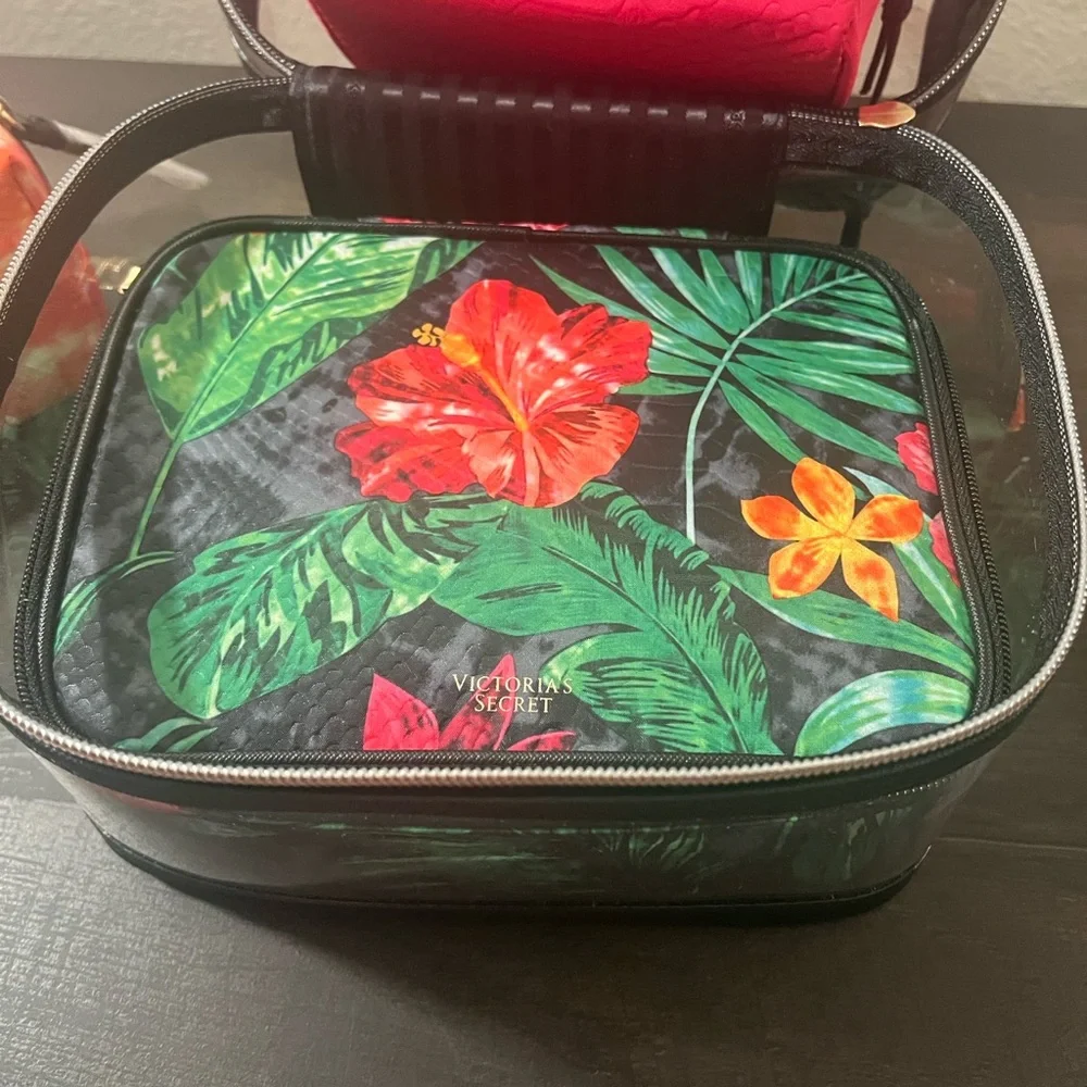 Victoria's Secret Tropical Clear Makeup Organizer - Black and Pink